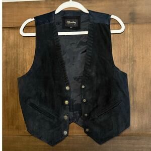 Vintage Starling Women’s Black Suede Button Front Vest Western Boho Style Small
